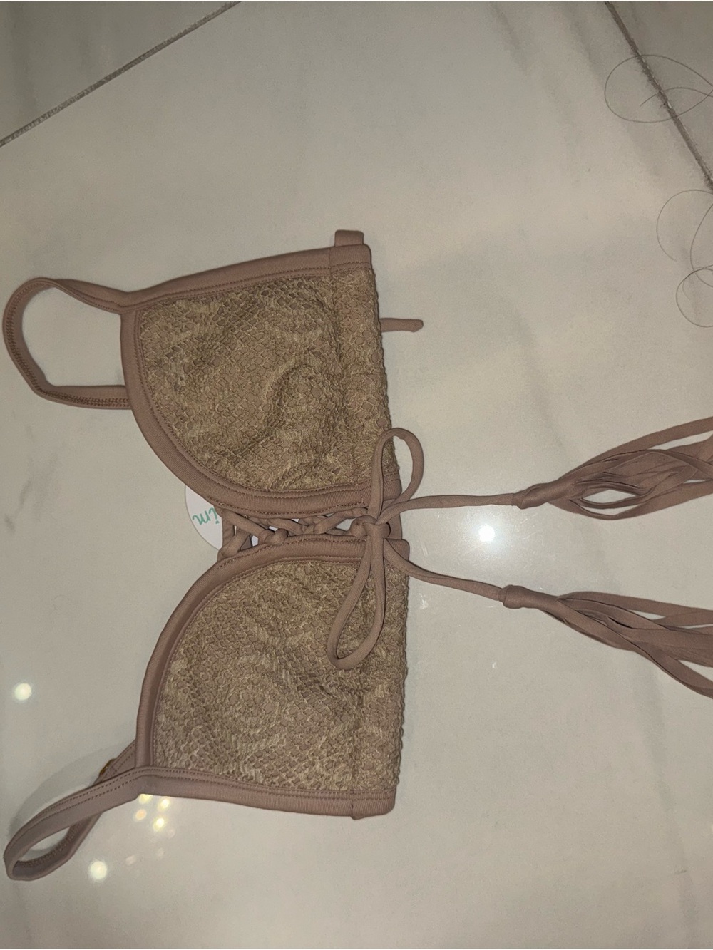 Montce Lace-Up Beige Bikini Top - Blush Beige